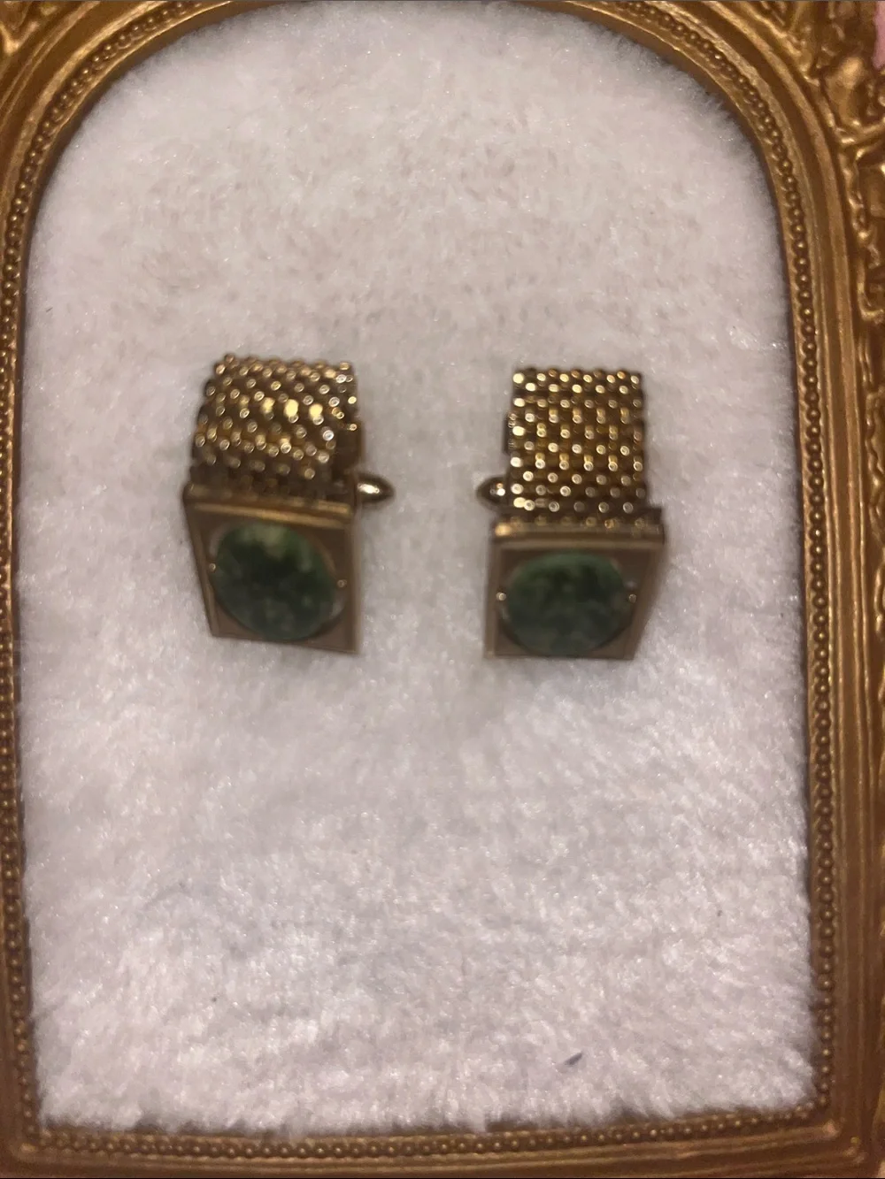 Gold-Tone Cufflinks with Green Oval Stone